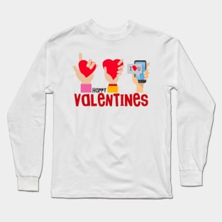 happy Valentine’s day. Hand with smartphone and finger sign love Long Sleeve T-Shirt